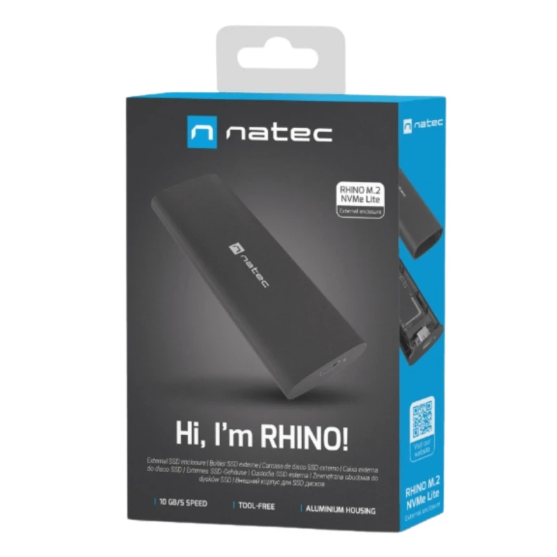 Natec Rhino M.2 NVMe Lite. Obudowa na dysk SSD M.2 NVMe, umożliwiająca wygodne podłączenie nośnika jako zewnętrznej pamięci USB.