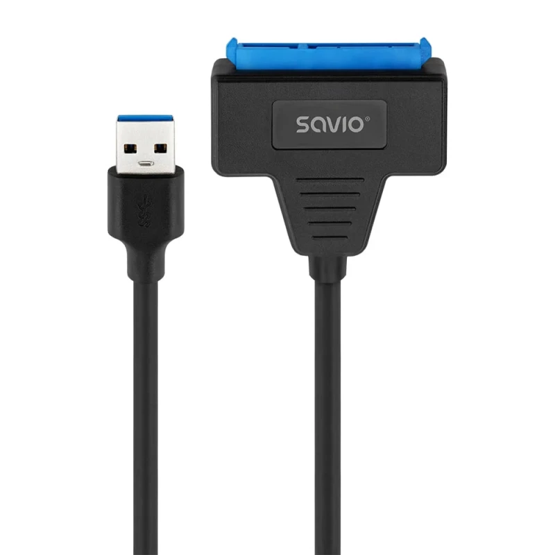 Adapter Savio AK-68 USB-A 3.1 Gen 1 – SATA 2.5". Praktyczny adapter do podłączenia dysku HDD lub SSD 2.5" jako zewnętrznego nośnika danych.