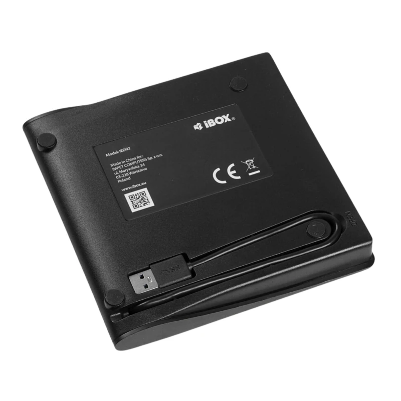 Zewnętrzny napęd DVD iBOX IED02 USB 3.0. Kompaktowy odczyt płyt CD/DVD z wbudowanym kablem USB.